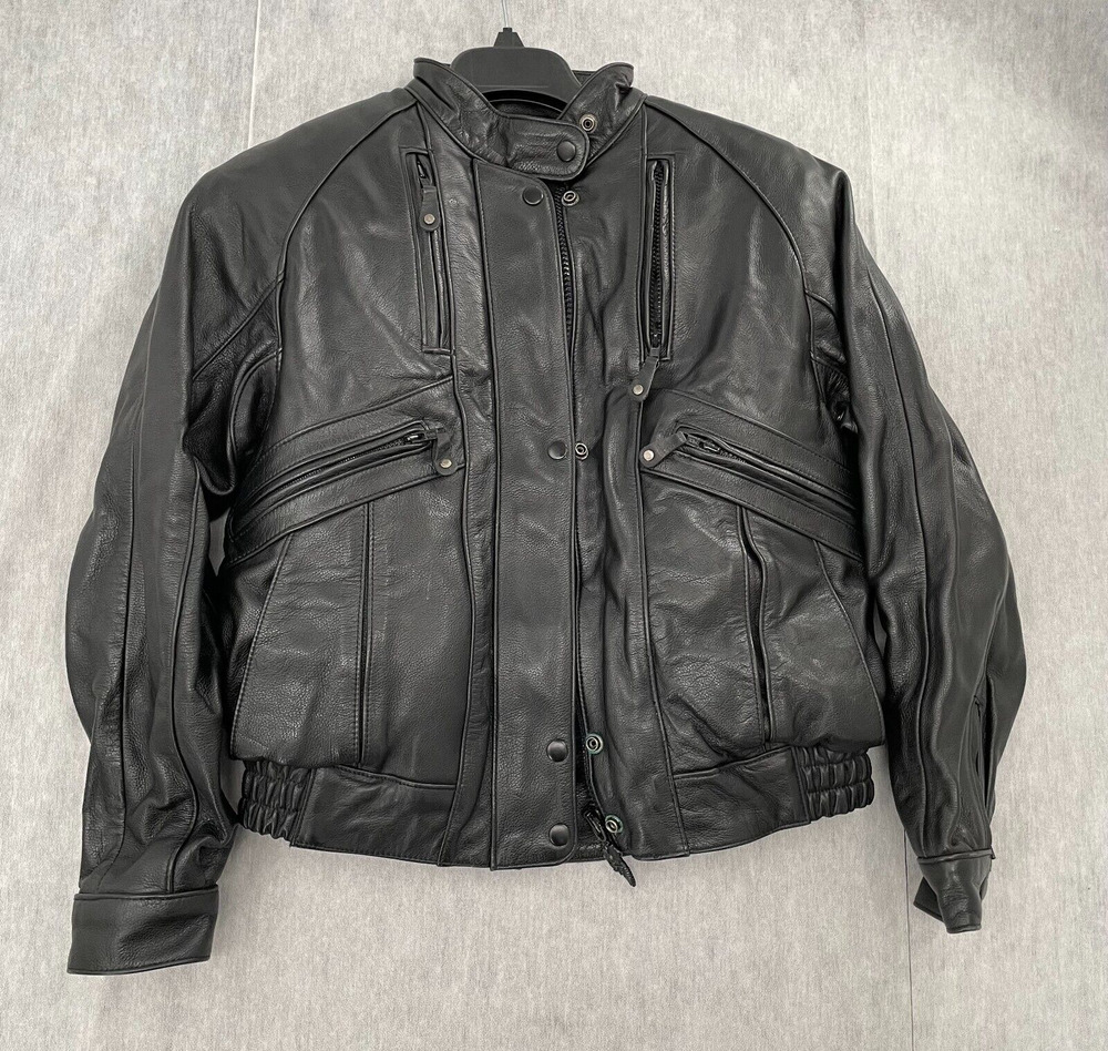 Harley Davidson Jacket Womens 36 Black Leather Vented Riding Biker Logo Ladies 8